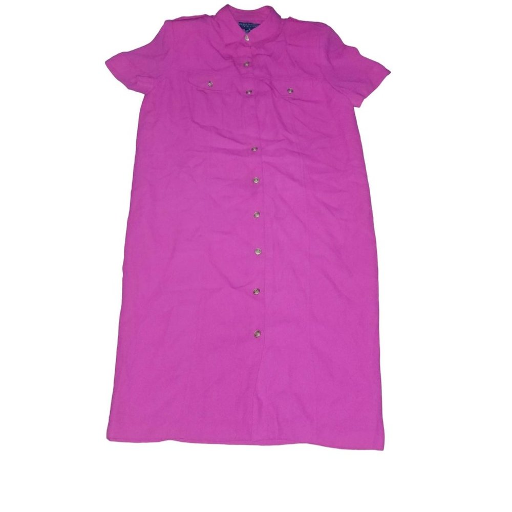 VTG Debra Michaels Womens Pink Button Front Collared Shift Maxi Long Dress 12